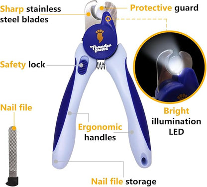 LED Dog Nail Clippers with Light, Trimmers with Protective Guard, Quick Sensor, Safety Lock and Nail File - Suitable for Large and Small Dogs & Cats (Blue, LED)