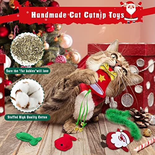 Cat Christmas Stocking, 10 Pack Christmas Cat Toys for Indoor Cats, Includes Catnip Toys, Balls and Feather Toys, Great Value - Image 3