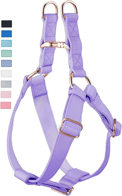 Soft Leather No Pull Dog Harness - Adjustable Step in Dog Harness with Rose Gold Heavy Duty Metal Buckle, Freedom Nylon Dog Halter Vests for Small Medium Large Dogs Easy Walking Training (Purple,XS)