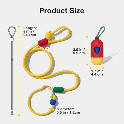 VETRESKA Hands-Free Dog Leash, 8FT Adjustable Rope Leash for Medium Large Dogs, Waist/Crossbody Slip Lead Leashes for Walking, No Pull Dog Leashes with Bag Dispenser, 2 in 1 Walk Kit (Chroma)