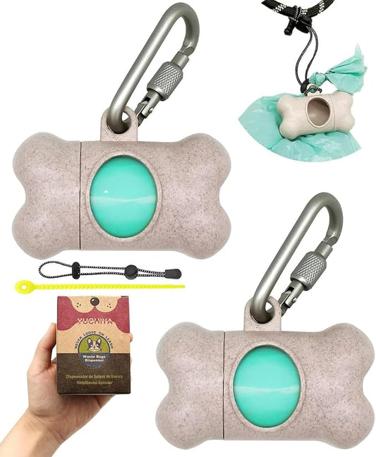 Dog Poop Pickup Bags Holder Dispenser with Standard-Sized Leak-Proof Scented Doggy Waste Bags and Carabiner with Safety Lock&Fastener Never Loose on Leash Lead Again (2 Holders 30 Bags, Beige)