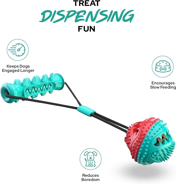 Dog Ball with Rope – Durable TPR Chew Toy for Tug, Fetch & Dental Cleaning – Treat Dispensing Interactive Toy for Small, Medium & Large Dogs – Indoor Outdoor Play Training by Tail Town