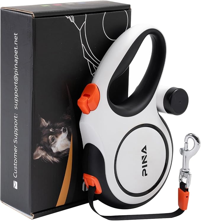 PINA Upgraded Retractable Dog Leash, 26 ft Dog Leash for Small Medium Large Dogs Up to 110lbs, Heavy Duty Reflective Nylon Tape 360° Tangle-Free, with Anti-Slip Handle, One-Handed Brake, Pause, Lock
