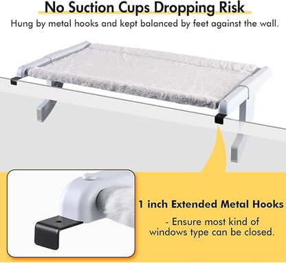 Window Sill Mount Cat Perch for Indoor Cats, One-Step Sliding Clamping Slot Adjustment Cat Hammock with Washable Cover, No Suction Cups Pet Bed for Windowsill & Bedside (Medium)