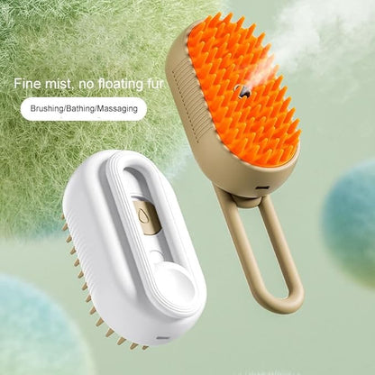 3-in-1 Cat Grooming Brush – Water Spray & Self-Cleaning Shedding Brush for Cats & Dogs – Pet Hair Removal & Massage Comb for Long & Short Hair (White)