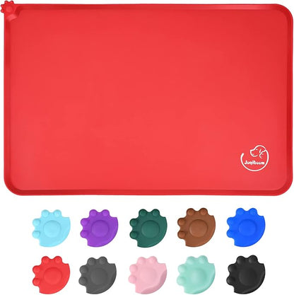 Silicone Waterproof Dog Cat Pet Feeding Mats, Non Slip, Easy Clean Pet Dog Cat Bowl Mats Placemat (24" x 16") Red
