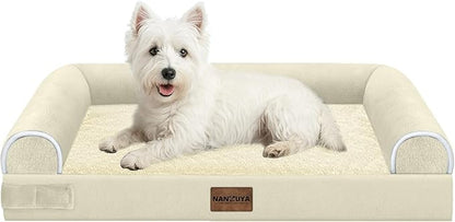 Medium Dog Bed Orthopedic Washable: Beds Bolster Medium Sized Dogs Bed Egg Crate Foam Couch Sofa Waterproof with Removable Cover - Beige