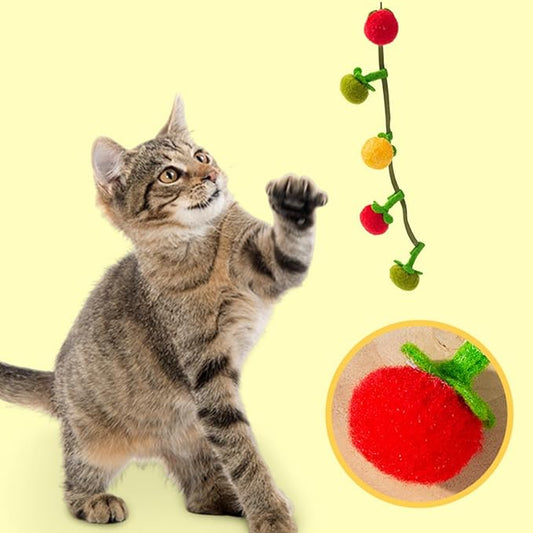 Cat Teaser Fruit-Shaped Squeaky String with Catnip Bells Tomatoes Persimmons Shapes Hangable for Interactive Play Soft Chew Toy Pet Accessories (Fruit String 1pc)