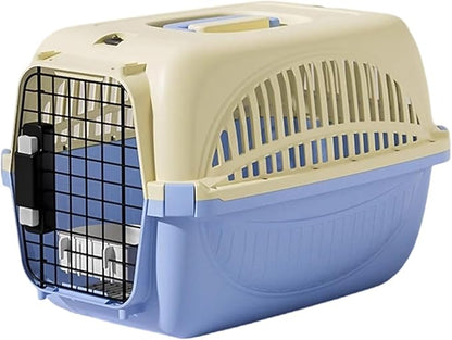 Dog and Cat Kennel Hard Sided, Pet Carrier for Mini Dogs and Cats, Portable Crate with Steel Wire Door, Water Bowl and Urine Separator for Car, Airplane, Outdoor (Blue)