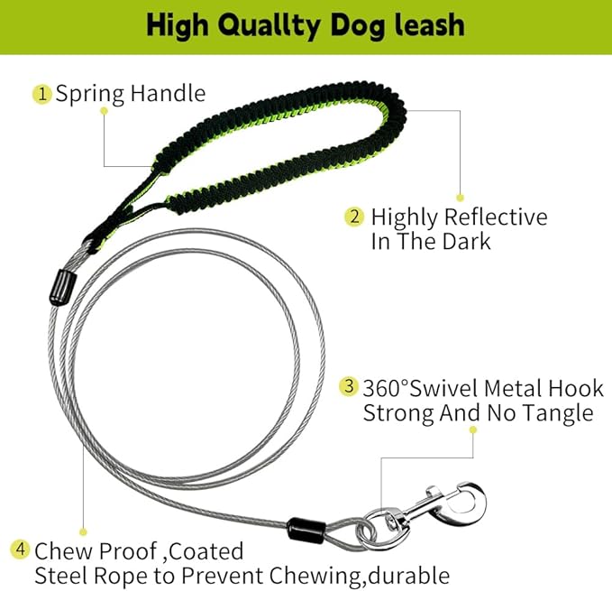 Heavy Duty Dog Leash, Chew Proof Metal Leash for Large Dogs (Up to 250lbs), WireRope Dog Leashes with Soft Silicone Grip (Grey, 5 FT)