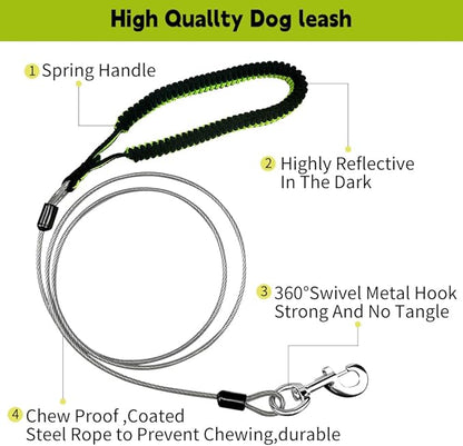 Heavy Duty Dog Leash, Chew Proof Metal Leash for Large Dogs (Up to 250lbs), WireRope Dog Leashes with Soft Silicone Grip (Grey, 5 FT)