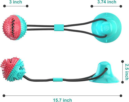 Guardians Dog Chew Toy with Suction Cup for Aggressive Chewers, Puppy Training Treats, Food Dispensing Ball, Pet Teeth Cleaning Rope Toys for Small Medium Dogs (Blue&Red)