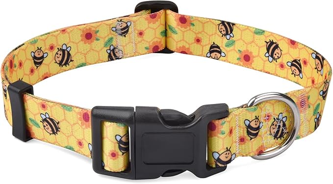 Dog Collar with Bohemia Floral Tribal Geometric Patterns - Soft Ethnic Style Collar Adjustable for Small Medium Large Dogs(Bee,S)