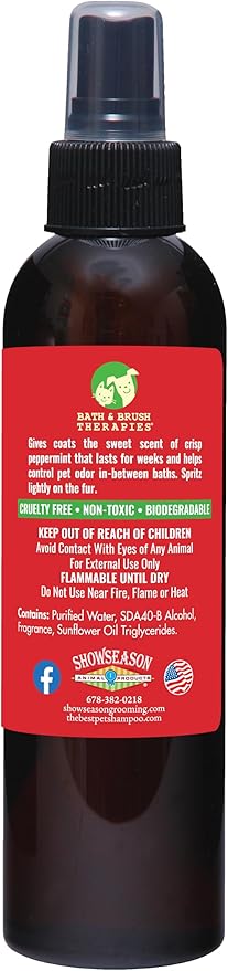 Showseason Animal Products Bath & Brush Therapies® Candy Cane Dog Cologne 4.5 oz | Dog Perfume Long Lasting | Deodorizing Spray