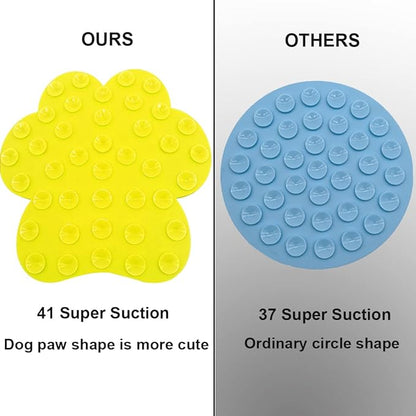 Dog Lick Pad Slow Eating Cute Dog Mat with Super Suction Secure Suction Peanut Butter Mat for Bath Distraction, Grooming & Training (Yellow)