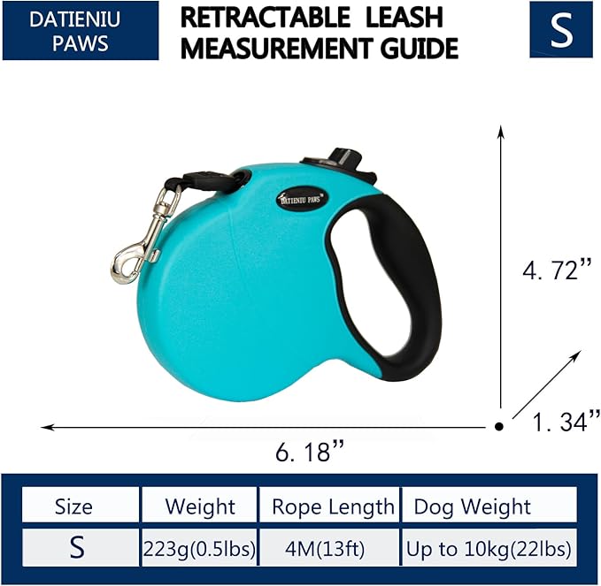 Retractable Dog Leash Hands-Free Adjustable Length 13ft with Safety Lock Durable Nylon Belt for Small Medium Large Dogs Easy Walk Training Portable Dog Leash Blue S