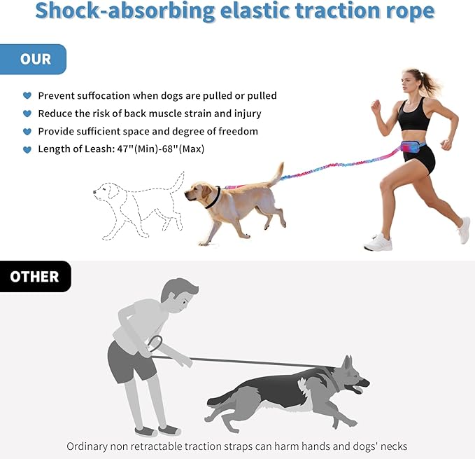 Hands Free Dog Leash for Medium Large Dogs,Hands Free Dog Leash with Zipper Pouch,Suitable for Running Jogging Walkin