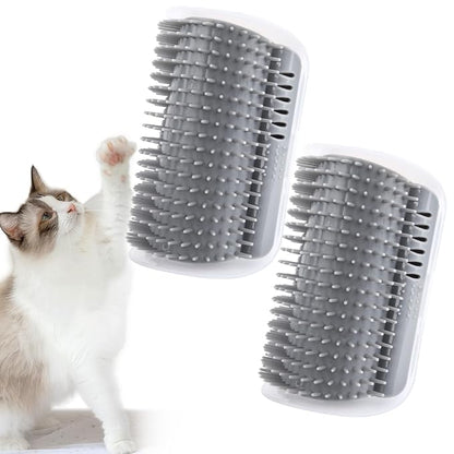2Packs Cat Self Groomer, Wall Corner Scratcher With Catnip, Soft Brushes, Self Grooming Brush Wall Corner Massager Combs for Long Short Fur Kitten Indoor Cats (Grey)