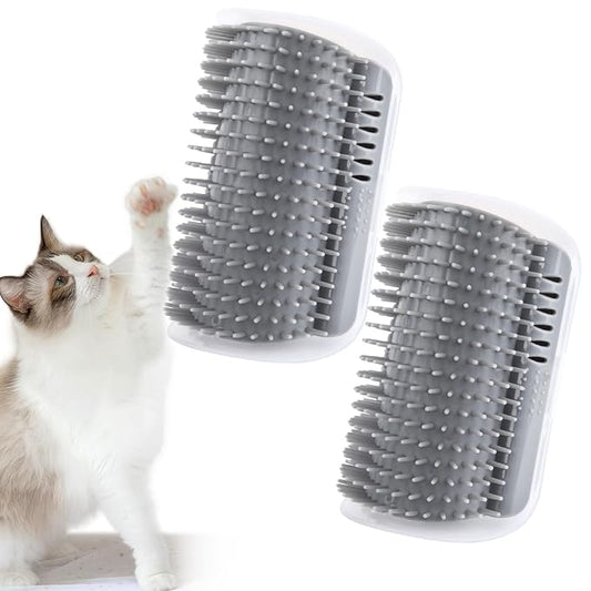 2Packs Cat Self Groomer, Wall Corner Scratcher With Catnip, Soft Brushes, Self Grooming Brush Wall Corner Massager Combs for Long Short Fur Kitten Indoor Cats (Grey)