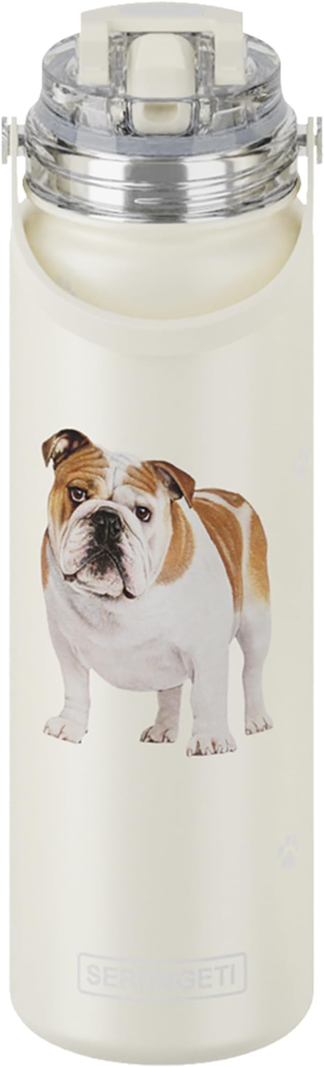 E&S Pets SERENGETI 24 Oz Water Bottle Stainless Steel with Spill Proof Lid - Double walled Vacuum Insulated water flask - Realistic 3D Print of your favorite dog (Bulldog)