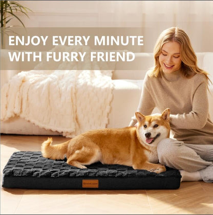 Patas Lague Orthopedic Large Dog Bed Washable Pet Crate Mat 42''X28'' Black - Image 2
