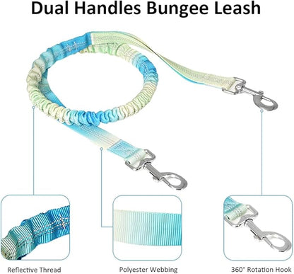 Hands Free Dog Leash with Zipper Pouch, Dual Handles and Durable Reflective Bungee for Walking, Jogging and Running Medium Large Dog (Pink+Cyan)
