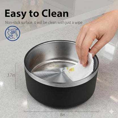 Dog Bowl, Stainless Steel Dog Bowls for Food and Water, Metal Pet Feeding Bowl with Insulated Non-Slip Quiet Bottom, Easy to Clean, Dishwasher Safe, 64oz,8 Cup | Black
