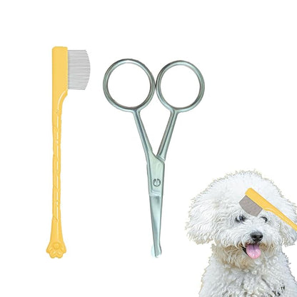 JGocot Dog Tear Stain Remover Comb for Small Doggy and Cats Pet Grooming Tool with Round Tip Stainless Steel Mini Scissor for Pet Facial Eye Area