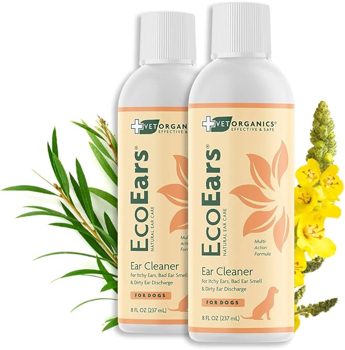 Vet Organics EcoEars Dog Ear Cleaner – Natural Formula for Odor & Wax Buildup – Gently Cleans Dog Ears – 8 oz 2pack