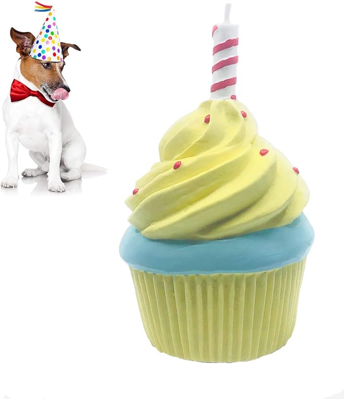 Lanco Dog Birthday Cake Toy - Squeaky Dog Toys - Dog Puppy Birthday Gift - Dog First Birthday - 100% Natural Rubber - Happy Birthday Dog Toy for Small Medium Large Dogs -Handmade