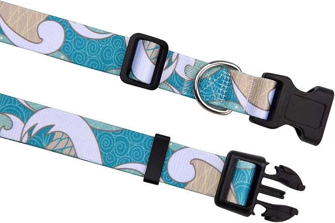 Dog Collar with Bohemia Floral Tribal Geometric Patterns - Soft Ethnic Style Collar Adjustable for Small Medium Large Dogs(Sea Wave,XS)