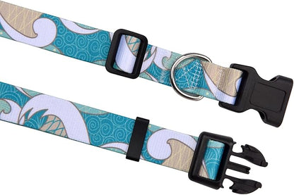 Dog Collar with Bohemia Floral Tribal Geometric Patterns - Soft Ethnic Style Collar Adjustable for Small Medium Large Dogs(Sea Wave,XS)