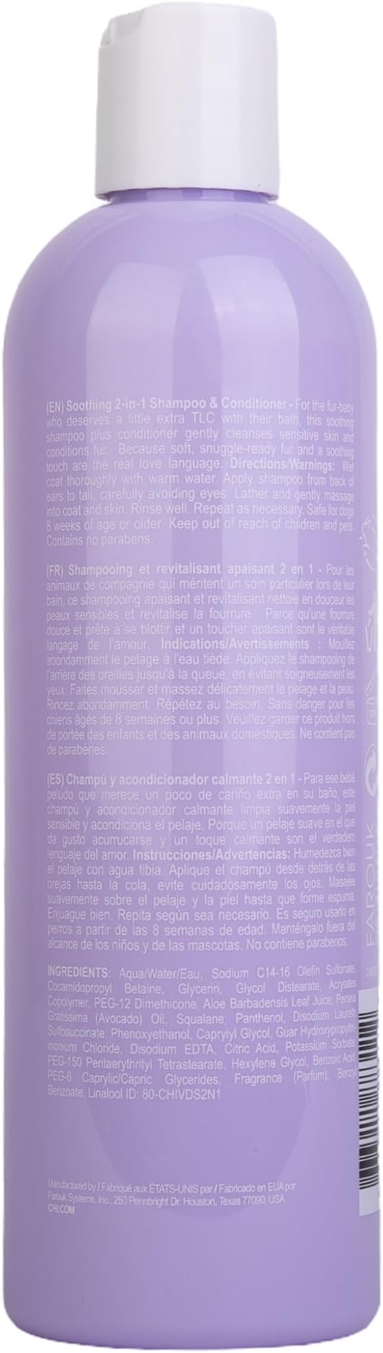 CHI Vibes for Dogs Soothing 2-in-1 Dog Shampoo & Conditioner, Sensitive Skin Cleanser + Dog Deodorizer for Puppies & Adults, Vegan pH Balanced, Gluten & Paraben Free, Made in The USA, 12 Fl Oz