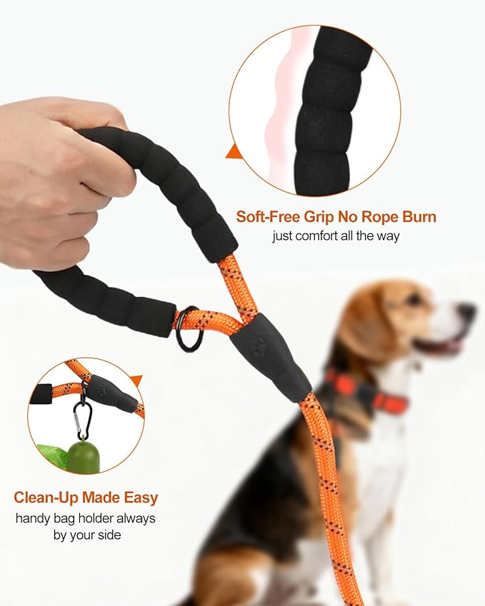Joytale Dog Leash for Small Dogs, Heavy Duty Nylon Leashes with Comfortable Padded Handle and Highly Reflective Threads, Ideal for Walking and Training, Orange, 6'×3/8''