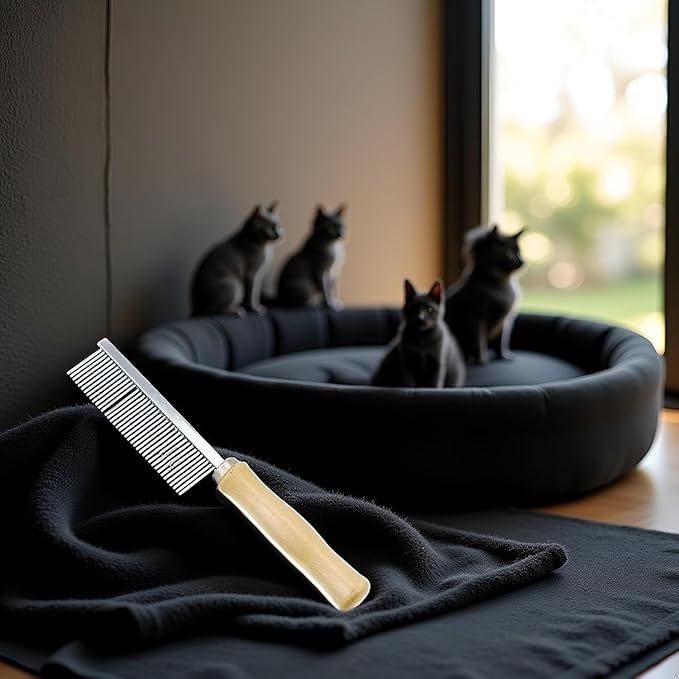Professional Pet Grooming Comb, Stainless Steel Pin Teeth with Wooden Handle for Long Haired Dogs, Cats, Matted Fur Removal