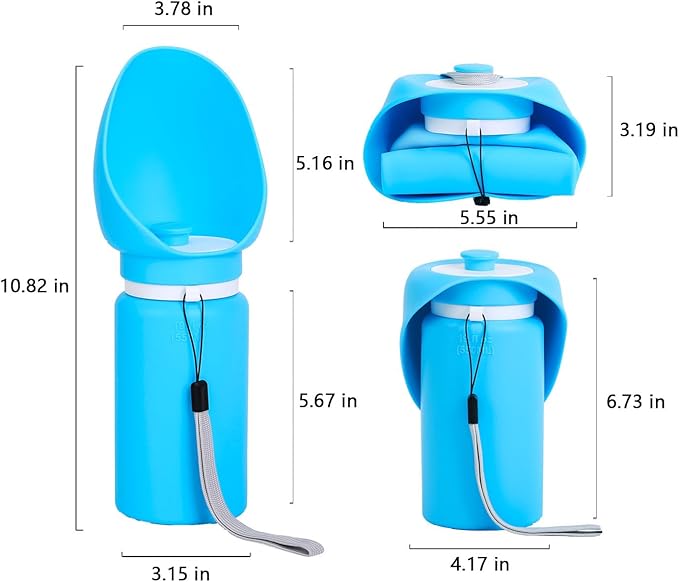 Portable Collapsible Dog Water Bottle - 550ml, Large Wide-Mouth Drinking Bowl, Ideal for Small and Large Dogs on Walks and Outdoor Activities (Blue)