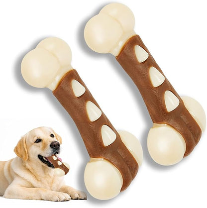 Nylon Dog Bones for Aggressive Chewers, 2 Pack Real Beef Flavor Puppy Chew Toys, Durable Dog Teething Toys for Large/Medium/Small Breeds