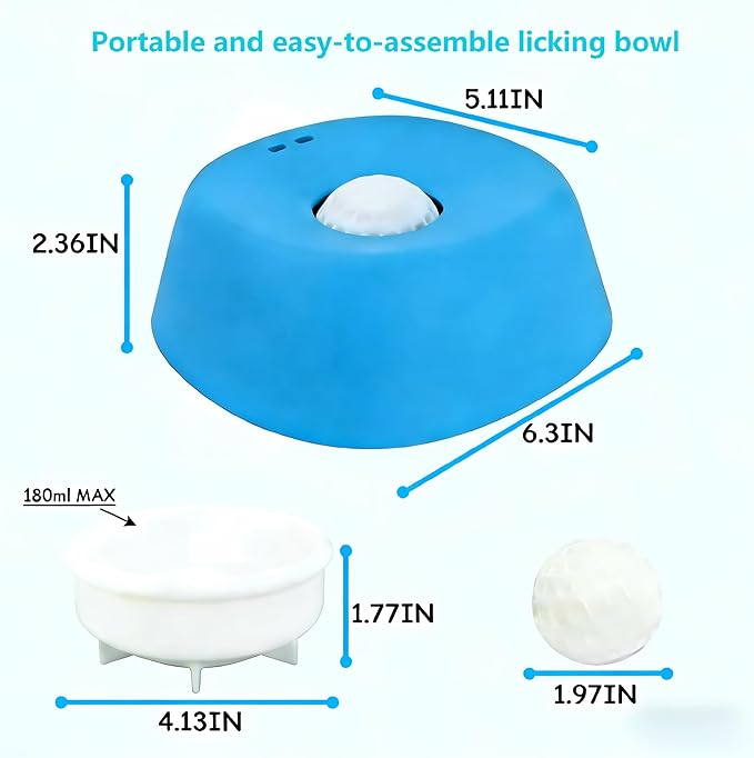 Dog Lick Bowl with Rolling Ball, Slow Feeder Dog Licking Bowl for Liquid Treats Bone Broth Yogurt, Anti-Slip Interactive Lick Toy, Post-op Nutrition & Anxiety Relief for Small Medium Large Breeds