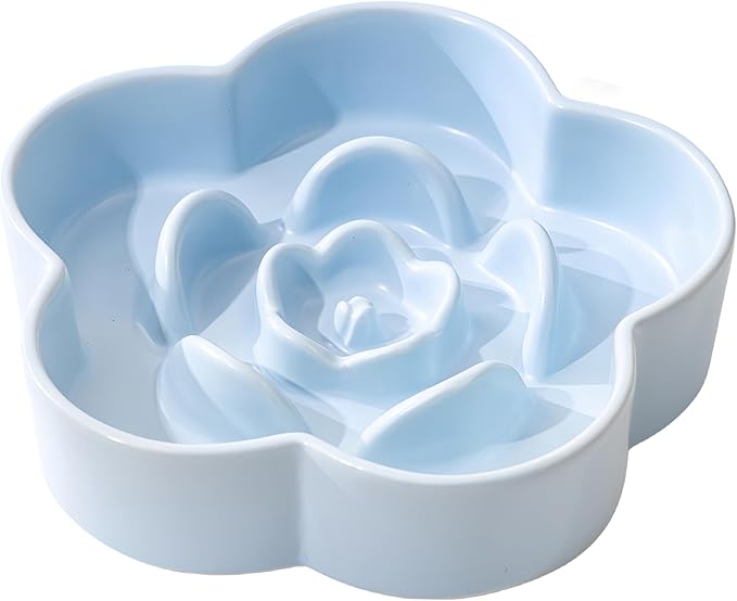 Slow Feeder Dog Bowls Ceramic, Slow Bowl, Slow Eating Healthy Design for Small Medium Size Dogs, Dog Dishes to Slow Down Eating,Anti Gulping (Light Blue, Small)