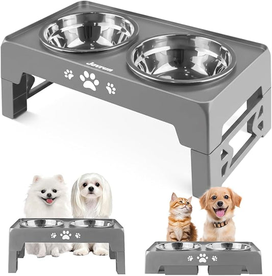Elevated Dog Bowls for Small Dogs and Cats, Non-Slip Cat Bowls with 2 Thick 5.5" Stainless Steel Dishes, Dog Feeder 2 Heights Adjustable to 2.6"-5.3"