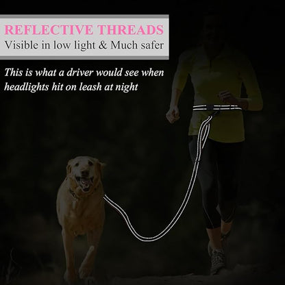VIVAGLORY Hands Free Dog Leash Bungeeone Running Dog Leash with Waist Belt for Running Walking & Jogging, Bungee & Around Waist for Pet, M, Black/Pink
