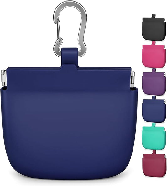 RBibei【One-Hand Access Silicone Dog Treat Pouch, Small Pocket Sized Training Pouch with Pull Tab & Auto Closing Lid for Easy Pet Training & Walking (Blue)