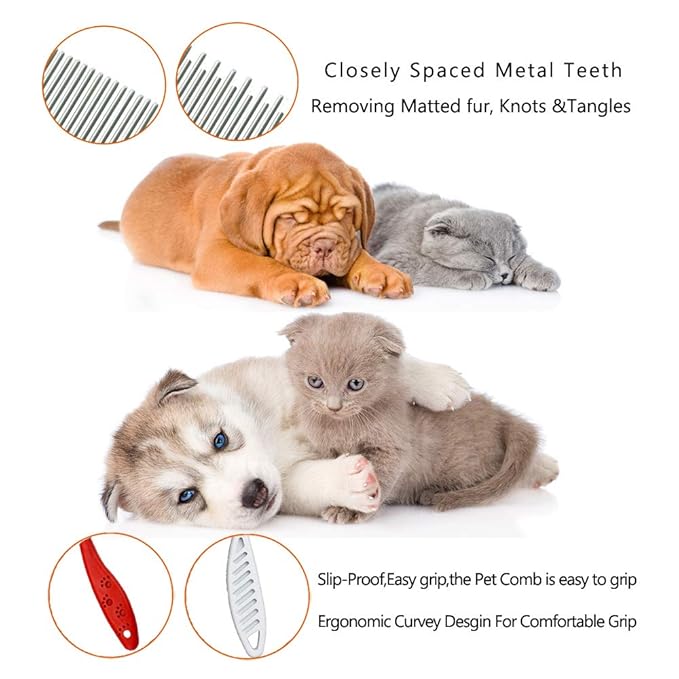 Pet Comb for Dogs & Cats,Small Dog & Cat Grooming Comb 3 Combs,Pet Long & Short Stainless Steel Teeth Shedding Comb for Removing Matted Fur, Knots & Tangle(3pack)