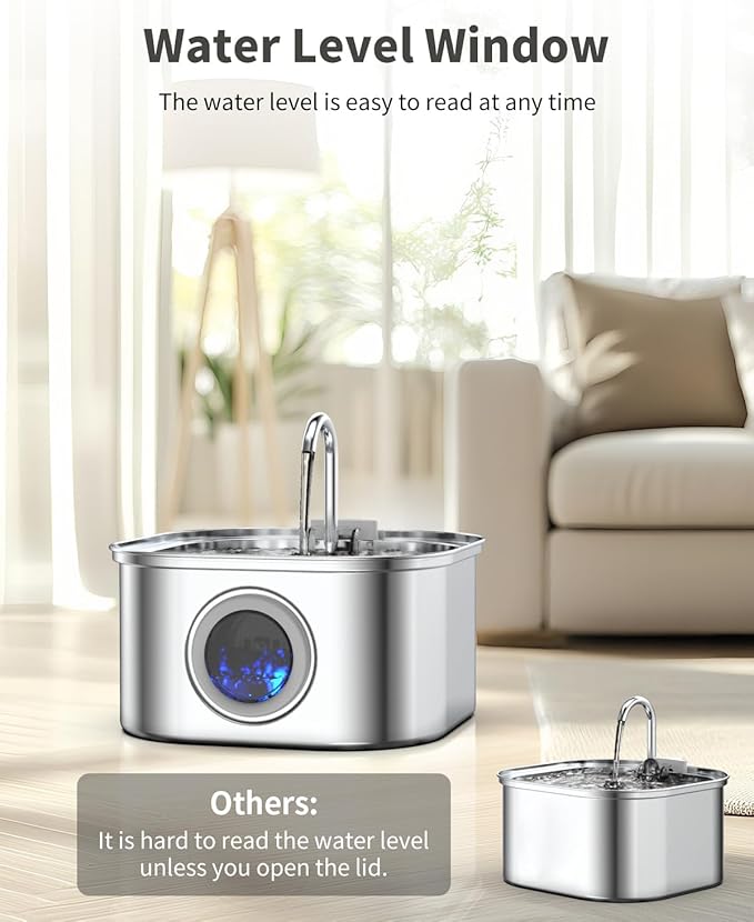 Cat Water Fountain Stainless Steel, 108oz/3.2L Automatic Cat Drinking Fountain, Pet Water Dispenser with Quiet Pump, Suitable for Cats, Dogs and Multi-pet households
