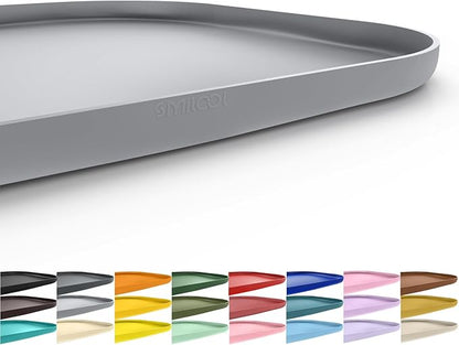 Silicone Pet Feeding Mat with Raised Edge for Food and Water, Dog Bowl Mats, Cat Bowls Placemat with High Lip for Floor Waterproof, Rubber Tray for Cats and Dogs 19 x 12 x0.7 Light Gray
