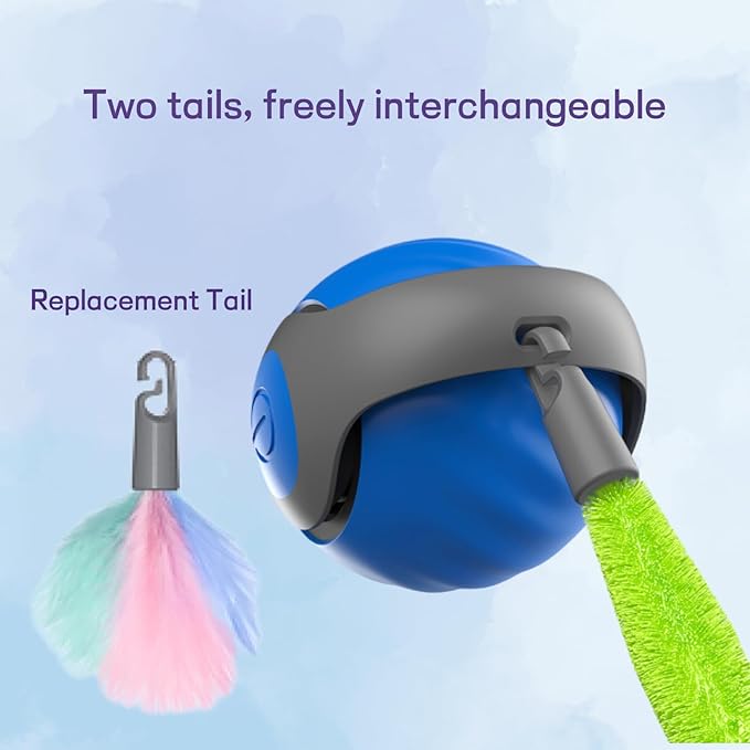 2026 Upgraded Self-Moving Cat Toy Ball with Tail (2-Pack) - Rechargeable Smart Interactive Kitten Toys, 2-Speed Modes, Bite-Resistant Indoor Exercise Toys for Bored Cats (Blue&Orange)
