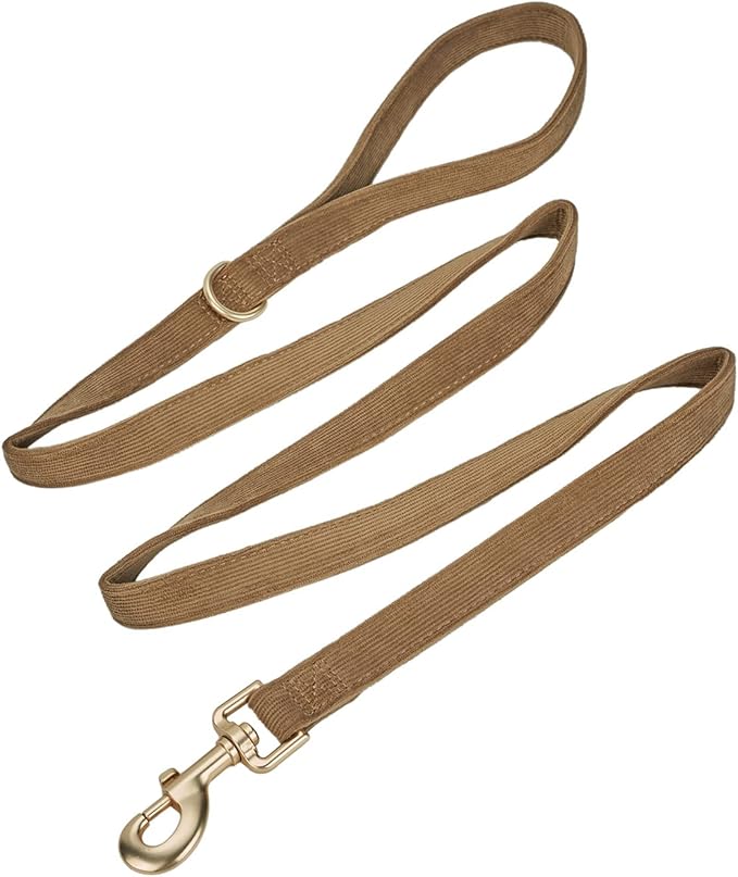 Soft Corduroy Fibric Dog Leash, 5 Feet Length Lead with Heavy Duty Rotating Hook, for Medium Large Dogs.(M,Brown)