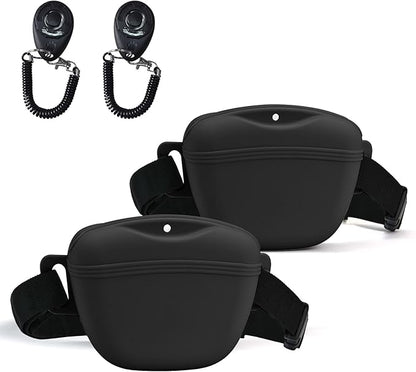 AUDWUD Upgraded Silicone Dog Treat Pouch with Training Clicker, Tighter Sealing to Prevent Food Spilling, 1.68 Cup Capacity Treat Bag with Waist Belt