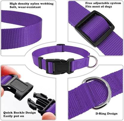 Purple Dog Collar Basic Adjustable Dog Collars for Puppy Small Medium Large Dogs Girls with Breathable Quick Release Nylon Pet Collar