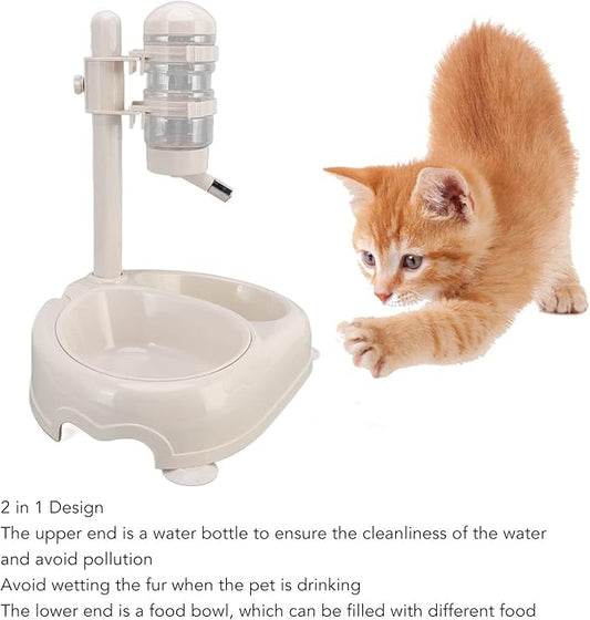 Standing Pet Water Dispenser, Automatic Pet Drinking Feeder, Automatic Cat Dog Waterer with Food Bowl, Height Adjustment, Portable and Detachable, Non Slip Base